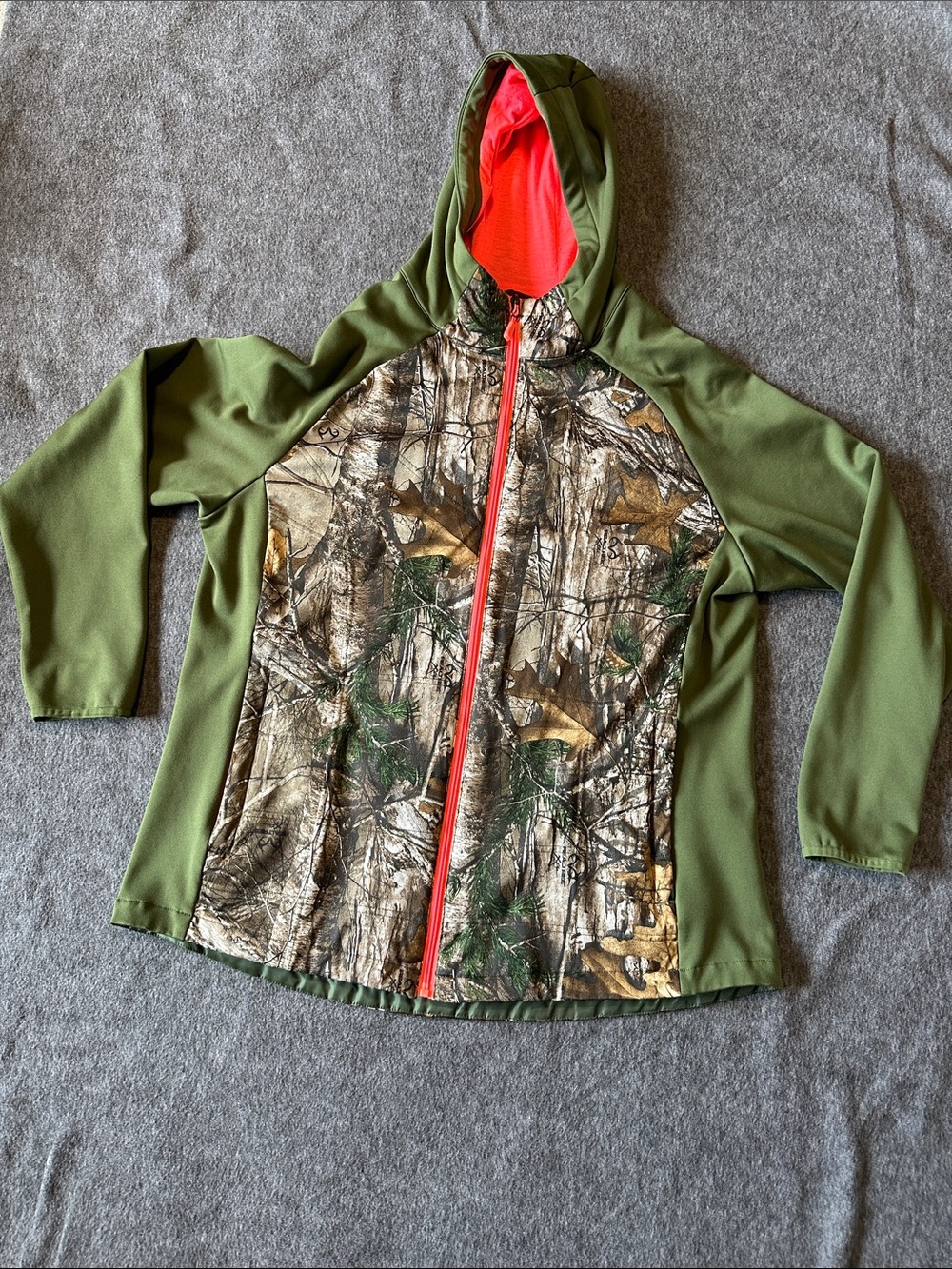 Northcrest Olive Green Camo Hooded Jacket with Coral hood Lining